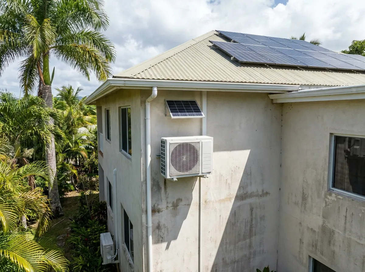 Solar-assisted air conditioning unit on a home